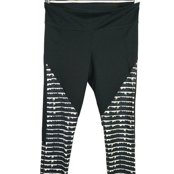 Under Armour Fitted Leggings Pants Women Size M Black White Athletic Gym Running - Picture 2 of 5